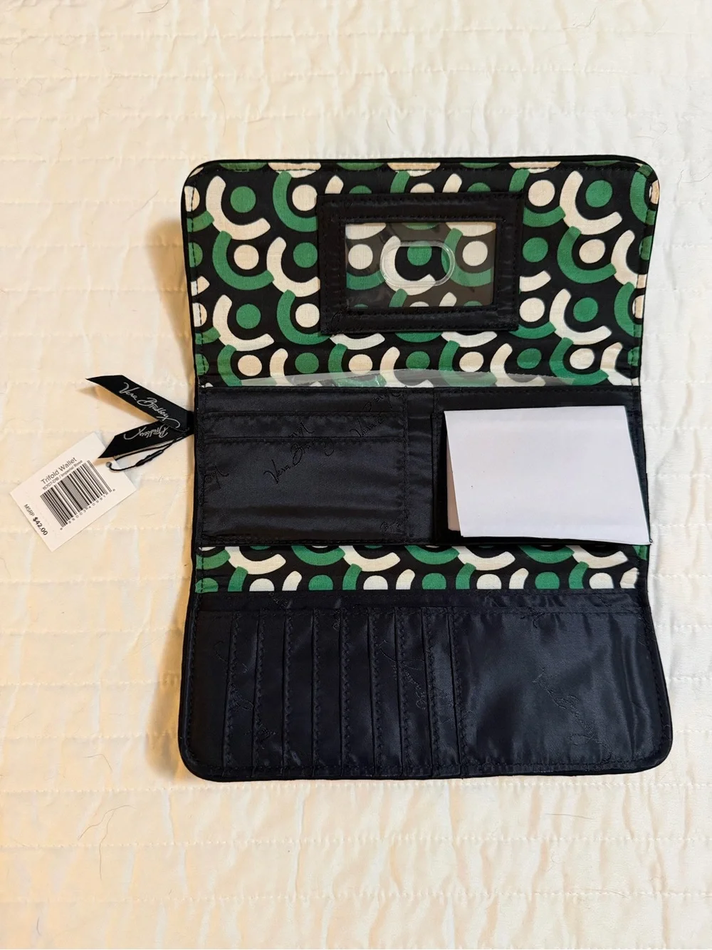 Vera Bradley Imperial Rose Trifold Wallet in Black, Cream & Green